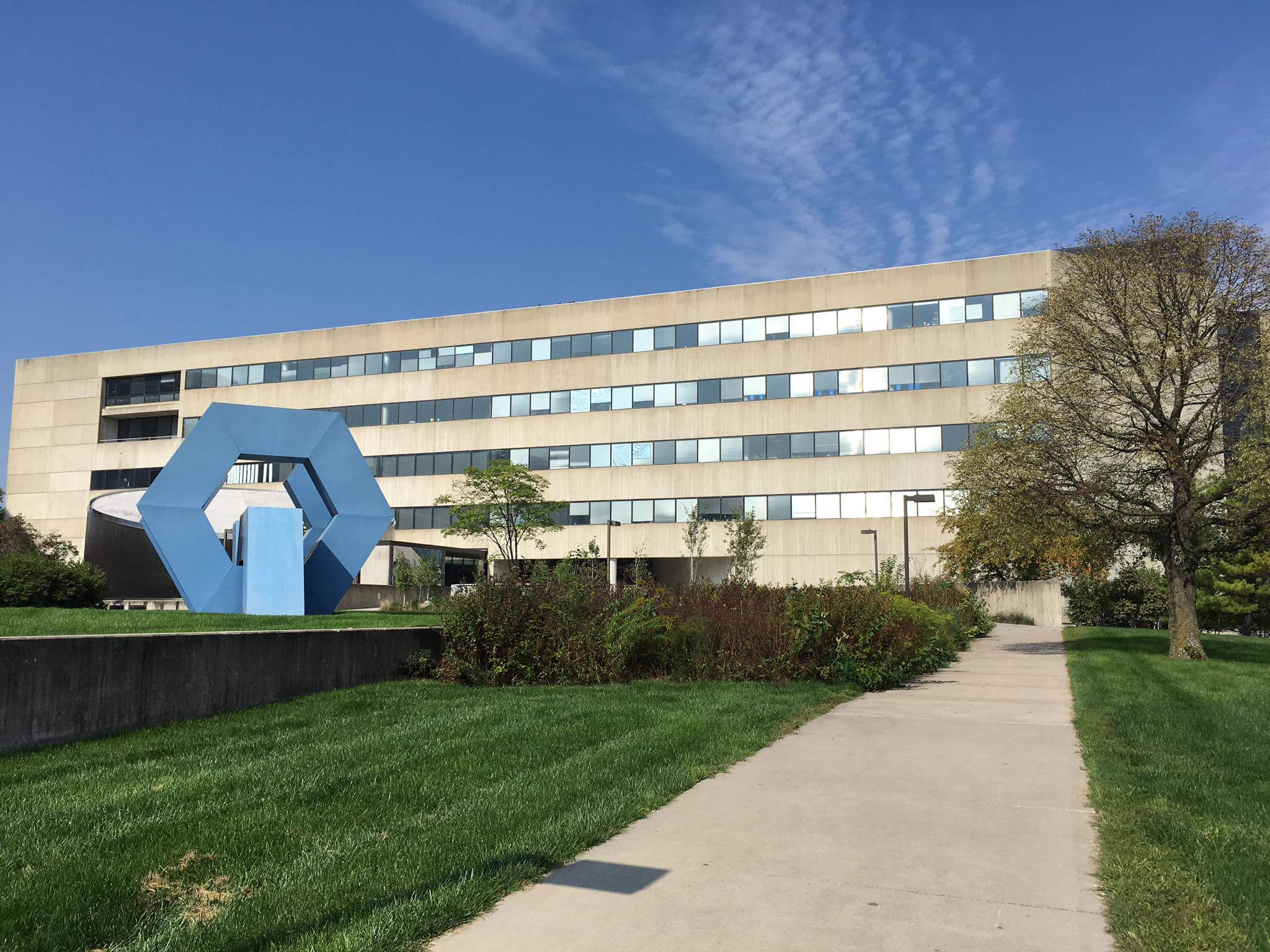 Iowa State University College of Design exterior blue artwork