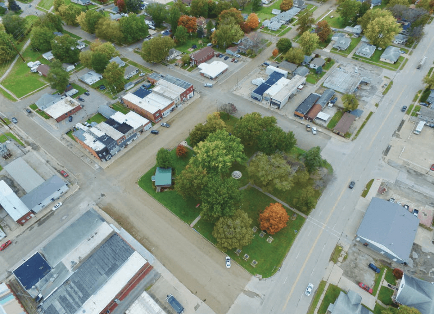 Ariel view of Monroe, Iowa city park